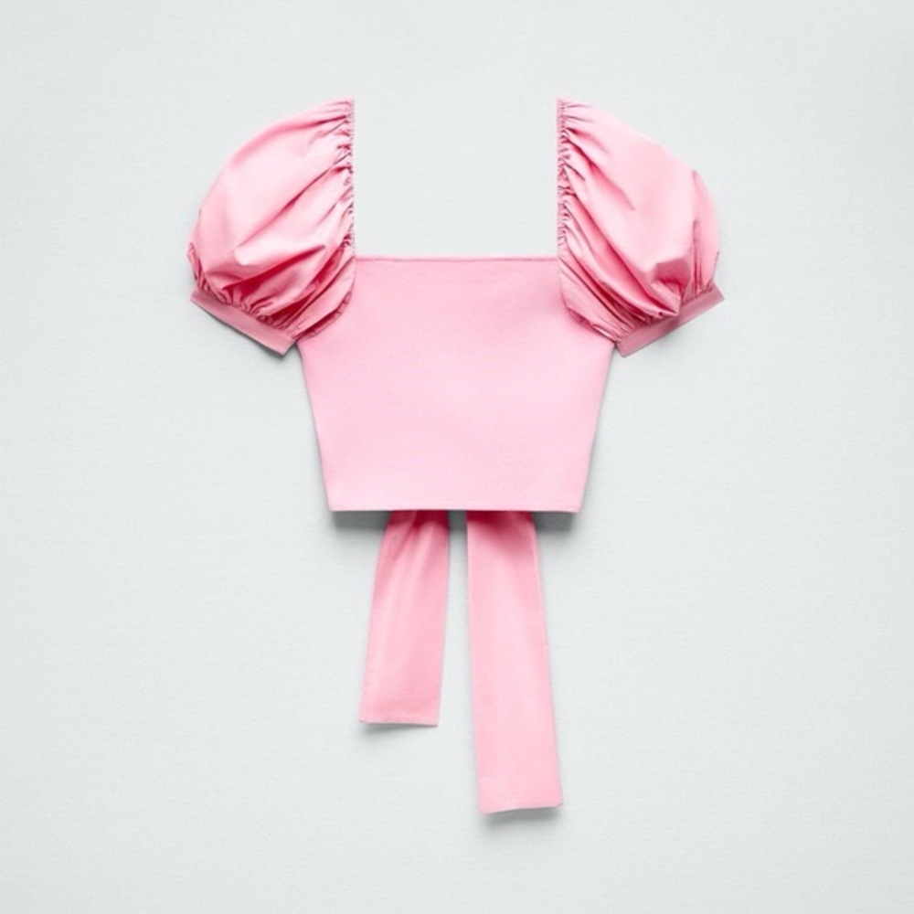 Zara Pink Ruffled Puff Sleeve Blouse limited edition